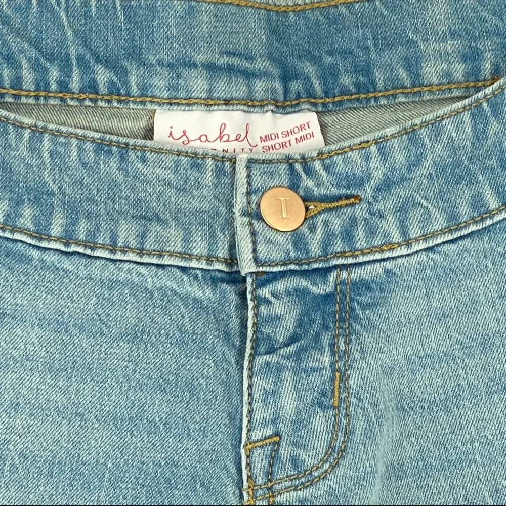 Isabel Maternity Side Panel Midi Maternity Jean Shorts Light Wash Size 4. - Picture 4 of 11